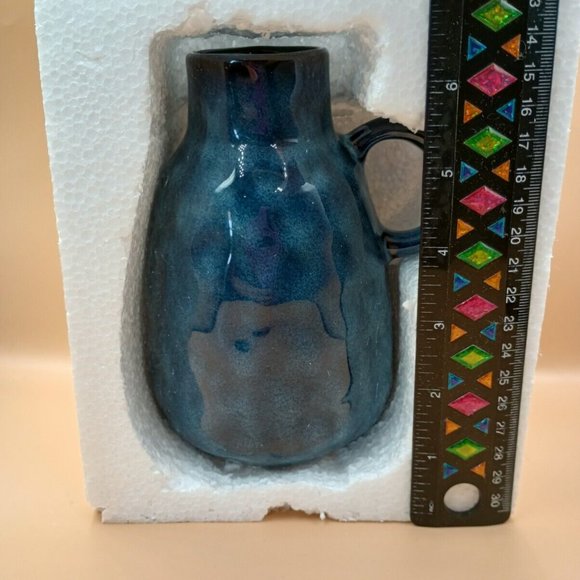 NIB Blue Glazed Ceramic 6" Jug Vase JoJuno "Ancient Vase"  Flower or Bud Vase - Picture 3 of 8